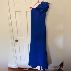 Eliza J One Shoulder Blue Dress with Ruffle